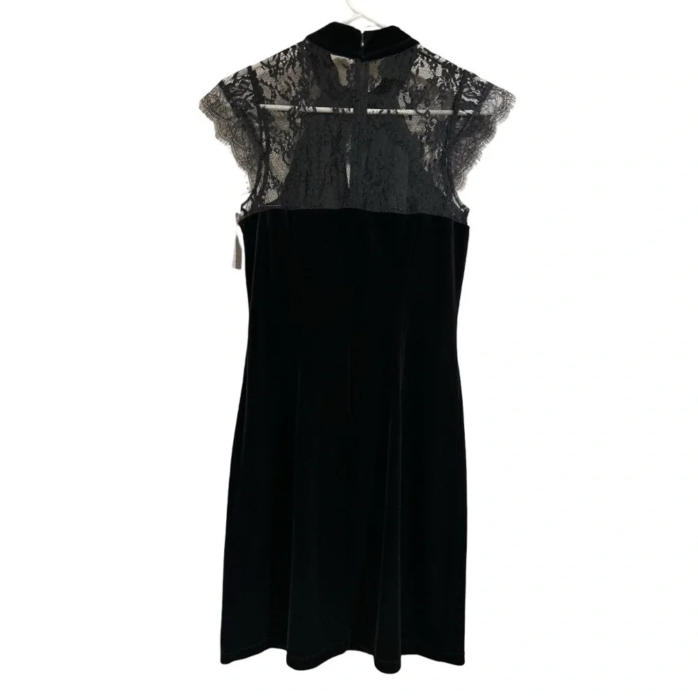 White House Black Market Black Velvet & Lace Veiling Evening Shift Dress Size 2